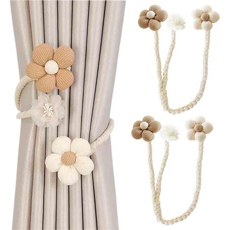 Set mit 4 floralen Gardinenhaltern – Strickgardinenaccessoires für die Innen- und Außendekoration (1/4)