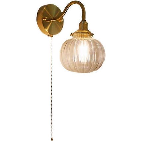 Applique murale moderne avec interrupteur, variateur à trois tons, 220 V, abat-jour en verre transparent, finition laiton, convient aux salons, chambres et couloirs. (1/5)