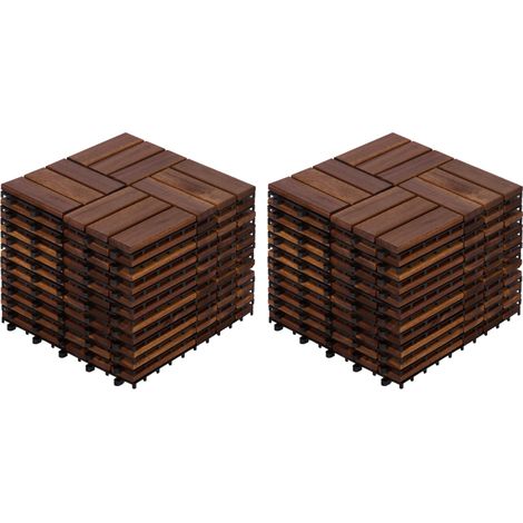 Dalles de terrasse emboîtables en bois d'acacia, motif à damier, 22 pièces, carrées de 30,5 cm x 30,5 cm, revêtement de sol extérieur en bois dur d'acacia brun pour patio, balcon, bord de piscine, ... (1/5)