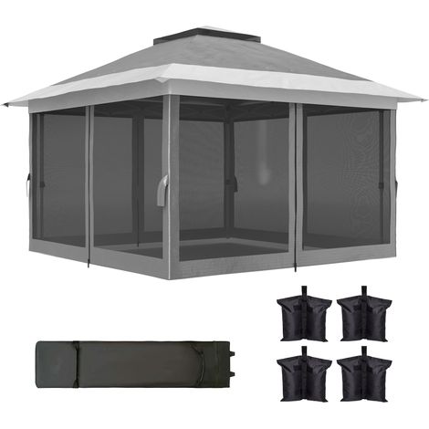 Tonnelle pliante 3,6 x 3,6 m avec parois, hauteur réglable et protection UPF 50+, sac de transport à roulettes, grise