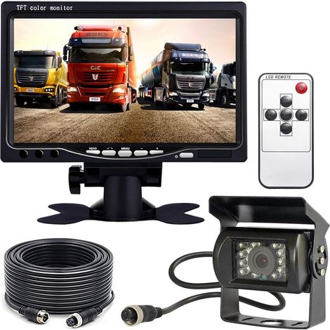 12V-24V 18 IR LEDs Vision Nocturne Étanche Caméra de recul avec 49ft 4 Broches Aviation Extension Câble + 7 Pouces Couleur TFT LCD HD Ecran Moniteur de Véhicule pour Voiture Bus RV Camion Remorque (1/5)