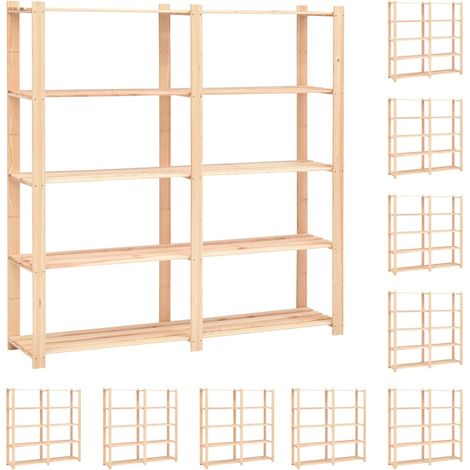 Lot de 10 Étagères de rangement à 5 niveaux Étagère Charge Lourde - Étagère de stockage 170x38x170cm Pin 500 kg BV807571 - BonneVie (1/5)