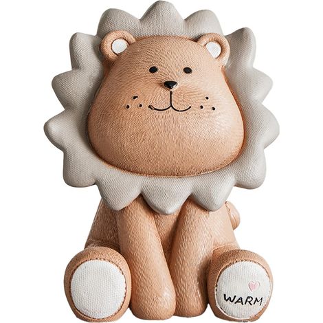 Tirelire Lion en Résine Marron Dessin Animé Mignon pour Enfants, Cadeau d'Anniversaire