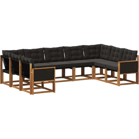 Conjunto de sofás de exterior con cojín 9 pcs Natural y negro vidaXL (1/5)