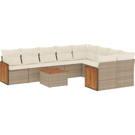 vidaXL Set Divano da Giardino 10 pz con Cuscini Beige in Polyrattan (1/5)