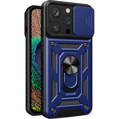 Hybrid Armor Camshield Schutzhülle mit Ständer und Kameraabdeckung für iPhone 15 Pro – Blau (1/5)
