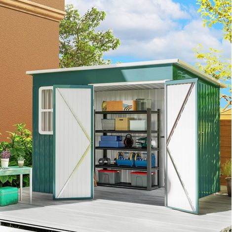 Cobertizo de jardín de acero 260x177x190 cm verde, con ventana, para herramientas – MEUBLIV (1/5)