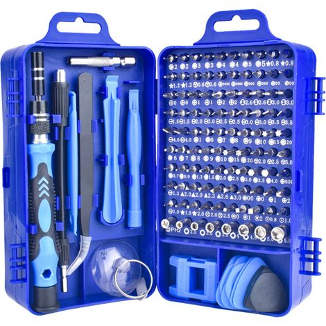 Kit de Tournevis de Réparation 115 en 1 Acier Allié Chrome Vanadium Professionnel pour Réparation de Téléphone et Montre Bleu (1/5)