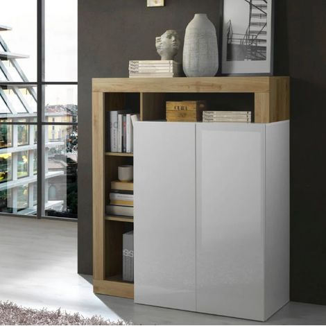 Buffet HAMBURG – Blanc laqué brillant / Chêne Cadiz (1/4)