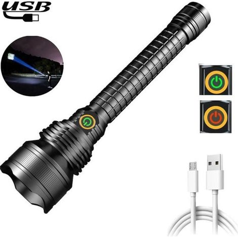 Lampe de Poche LED P50 - Ultra Puissante - Rechargeable USB - 5 Modes - 9000 Lumens - 500M - IPX5 étanche (1/4)