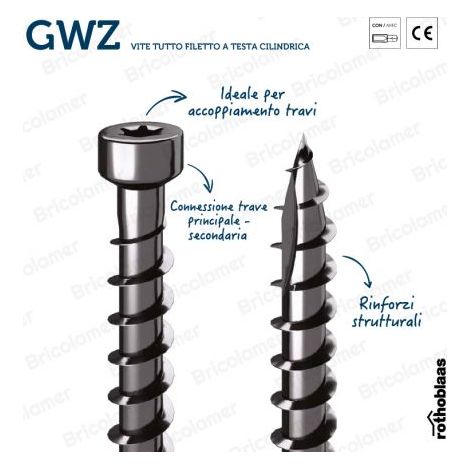 Gwz vite per legno tutto filetto testa cilindrica 6x100