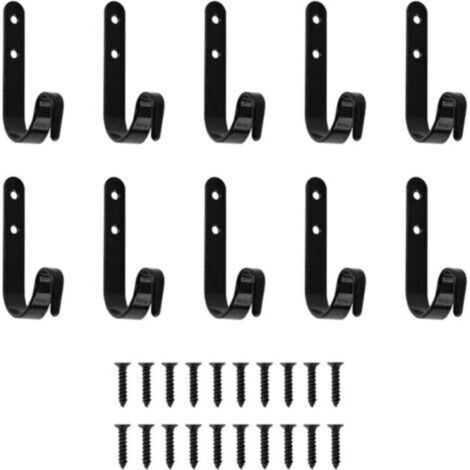 10 PCS Lot de 10 Multifonctionnel Cintre en Fer, Crochet Porte-serviettes en Fer Noir avec 20 Vis, forme J 10g Poids Crochet Mural Noir pour Salle de Bain, Cuisine et Bureau (1/4)