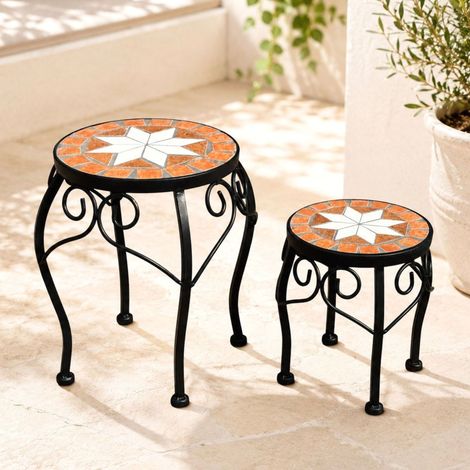DanDiBo Tabouret à fleurs Mosaïque Rond Lot de 2 20 et 27 cm Porte-fleurs 12014 Table d'appoint Support pour plantes Petite table en mosaïque (1/5)