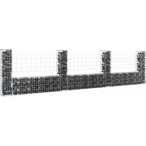 vidaXL U-shape Gabion Basket with 4 Posts Iron 380x20x100 cm