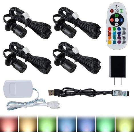 Lot de 4 mini spots LED avec télécommande, 1,5 W, orientable à 180°, éclairage d'armoire, contrôle Bluetooth, petit kit d'éclairage d'accentuation à intensité variable, pour bijoux, couloir, vitrines (1/5)