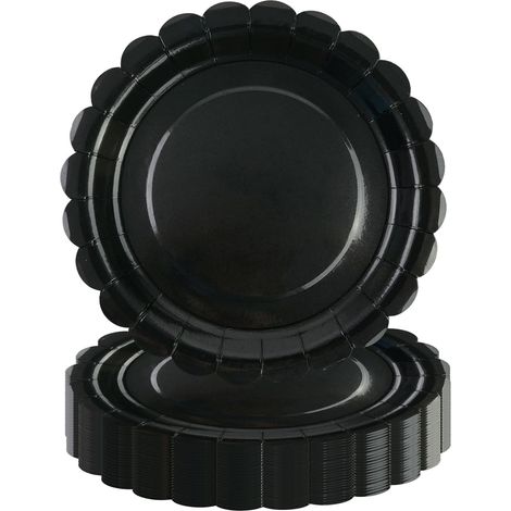 Lot de 50 Assiette Carton Noir de 23 cm, Festonnées Assiette Jetable Vaisselle Jetable Anniversaire Pour Gâteaux Desserts Anniversaires Baby Showers Mariages Décorations (Noir, 23cm) (1/5)