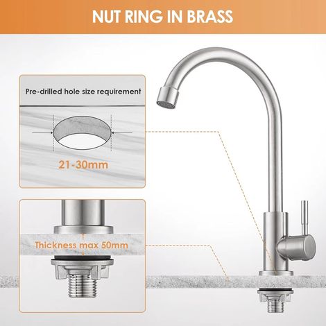 Robinet Eau Froide Uniquement ASHORT: Robinet Cuisine À Une Main, Facile À Installer /Cuisine, Design Élégant, Idéal Jardin (1/3)