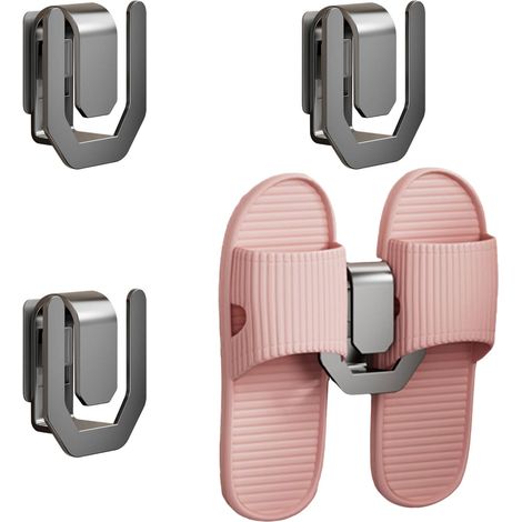 Lot de 4 supports à chaussures muraux autocollants pour montage mural sans perçage en acier au carbone pour salle de bain, chambre à coucher, armoire, couloir (1/5)