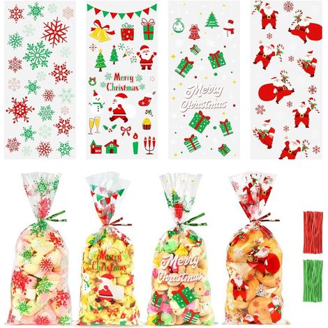 120pcs Sachet Biscuit Noel, Sachets Transparents pour Biscuits Sachet Bonbon Plastique, Sachet Alimentaire Cellophane Sacs de Cadeau Noel avec Cravates Torsadées pour Patisserie Gateau Chocolat (1/5)
