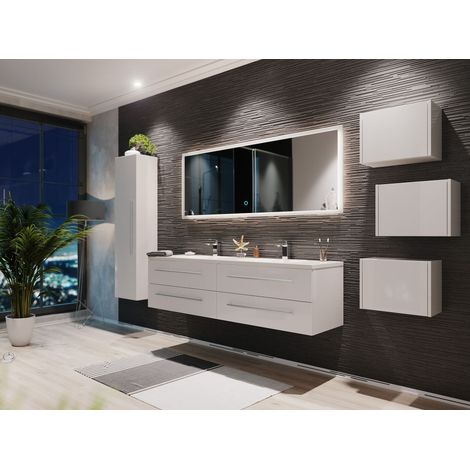 Badmöbelset Colossos160 4-teilig LED Spiegel Hochschrank 3er Boxen weiss hgl (1/5)