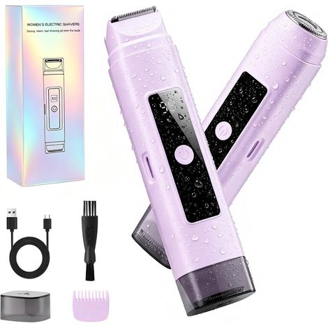 Rasoir Electrique Femme 2 in 1 Violet IPX7 Étanche Rasoir, Tondeuse Femme Intime Tout-En-Un (Visage, Jambes, Aisselles (1/5)