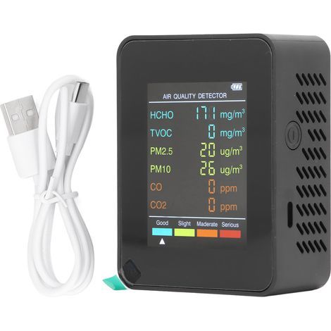 Testeur de qualité de l'air, Chargement USB. Large Utilisation dans Les pièces. Moniteur de CO2 pour Une Utilisation au Bureau. (Black) (1/5)