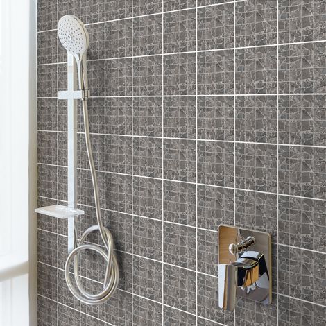 Sticker Mural Carrelage adhésif Cuisine Salle de Bain - 60 STICKERS CARREAUX DE CIMENT TERRAZZO EFFET PIERRE - 60stickers10x10cm (1/5)