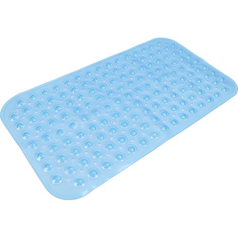 Tapis de bain antidérapant PVC avec trous d'évacuation, flexible, pour douche et baignoire, usage salle de bain, hôtel, maison, bleu transparent, 38 x 70 cm (1/5)