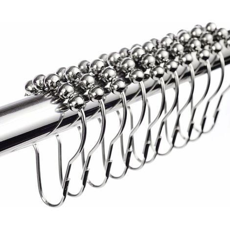 Crochets Anneaux de Rideau de Douche en Acier Inoxydable Chromé -12pcs - Argent, Ensoleillé