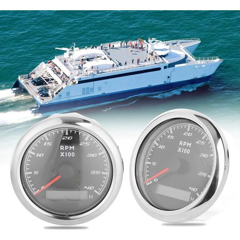 Compteur de vitesse bateau 3.3 pouces Jauge marine Tachymètre LCD Totalisateur heures 12V/24V