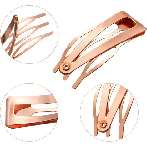 Lot de 24 pinces à cheveux à double adhérence en métal, barrettes pour coiffure, accessoires de salon (or rose) (1/5)