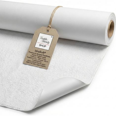 Tessuto Impermeabile Spugna Cotone PVC 3mm - Coprimaterasso, Salva Divano, Protezione Culla e Pet - Made in Italy Cm. 140x80