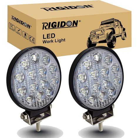 2 Pcs 10 cm phare de travail led rond, 4 pouces 42W 12V 24V lampe de travail led, projecteurs lumière feux de travail pour offroad camions SUV 4x4 tracteur,6000k feu antibrouillard (1/5)
