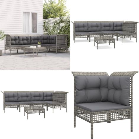 Set Divani da Giardino 6 pz con Cuscini in Polyrattan Grigio - Divano angolare - Divano centrale