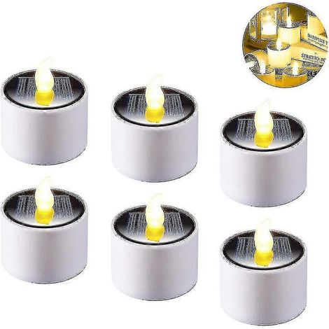 Lot de 6 bougies chauffe-plat solaires - Lampe LED solaire électronique rechargeable à effet scintillant - Veilleuse sans flamme à énergie solaire pour le camping en plein air (1/5)