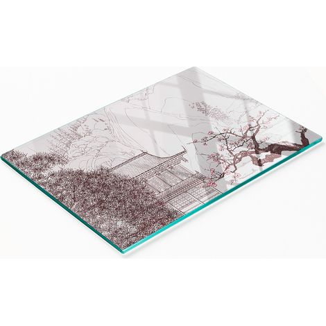 Tabla de cortar y servir de vidrio decorativa, paisaje chino, 80x52 cm (1/5)