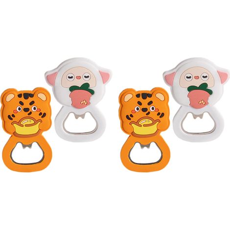 Décapsuleur magnétique pour bouteille de bière de dessin animé (lot de 4, tigre jaune et agneau blanc), adapté aux bouteilles de vin et de bière. (1/5)