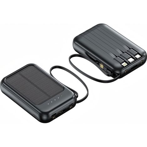 Batterie externe solaire GreenLyca 5000 mAh Mini - Charge rapide, câble intégré, format compact - Noir
