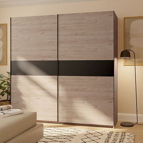Schrank 2 Türen Nalika, Schlafzimmer Schrank 2 Regale, Kleiderstange, 2 Türen, 200x204h cm Braun Eiche (1/4)