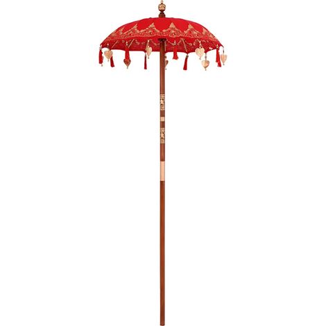 Parasol de jardin,Parasol balinais Rouge (90-100) x 260 cm Coton et bois massif CFW30927 (1/5)