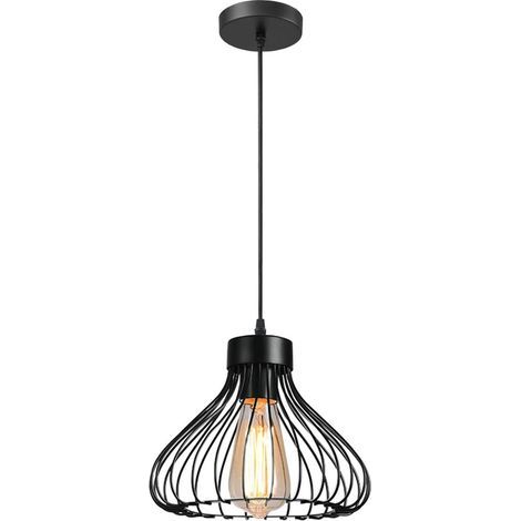 Suspension Luminaire Industrielle Lustre Plafonnier Abat-jour en Métal en Forme de Cage Vintage Lampe pour Cuisine Salle à Manger Salon Chambre Bar Couloir Restaurant, 23cm, Noir avec douilles E27 ( A (1/5)