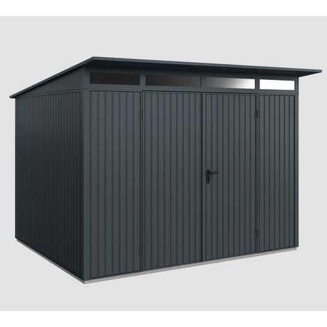 Hörmann Ecostar Metall-Gerätehaus Trend mit Pultdach Typ 3, 313 x 283 cm, anthrazitgrau, 7,2 m², 2-flüglige Tür