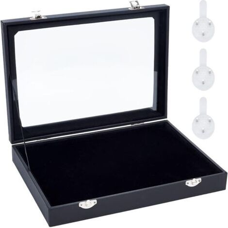 FENOPLASTICAVitrine à Épingles en Velours Noir, 28x20x4.85cm Broche à Suspendre Murale Rangement pour Bijoux Boîtes de Présentation en Bois avec Fenêtre et Cintres pour Monnaie Épingles Badges Afficha (1/4)