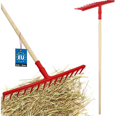 KOTARBAU® Rateau Jardin - Rateau À Feuille - Plastique - 54 cm - 14 Dents - avec Manche en Bois 150 cm - Extra-Click - Léger - Balai a Gazon - Ergonomique - Rouge & Bois Verni (1/5)