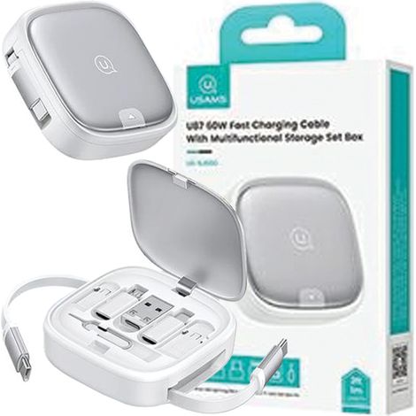 USAMS 3-in-1 Einziehkabel mit BoxMicroUSB/USB-C/Lightning 60W silber/silber SJ650USB02 (US-SJ650) (1/5)