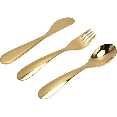 Ensemble de couverts de cuisine en acier inoxydable 304 pour enfants, comprenant fourchette, cuillère et couteau, couleur or. (1/5)