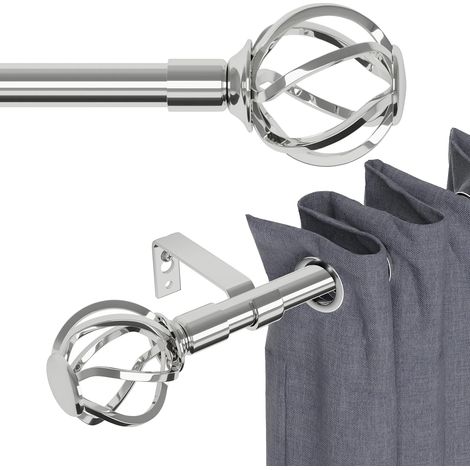 Tringle Rideau Argent de 68 à 157 cm avec Embouts Torsadés, Kit de Tringle a Rideaux Décorative en Métal avec Fixation Murale, Tringle a Rideau de 16 mm de Diamètre Pour Fenêtres (1/5)
