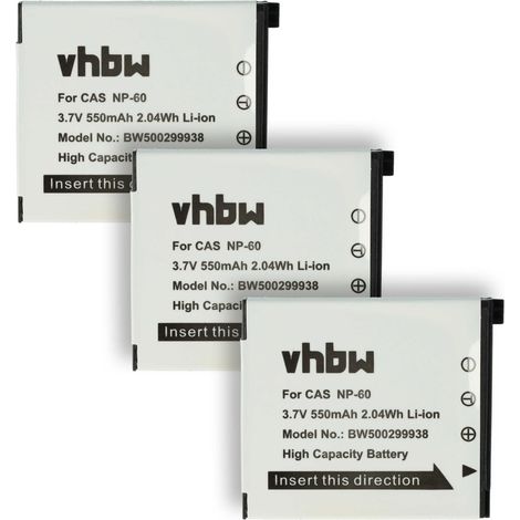 vhbw 3x Akku Ersatz für Casio NP-60 für Kamera (550 mAh, 3,6 V, Li-Ion) (1/5)