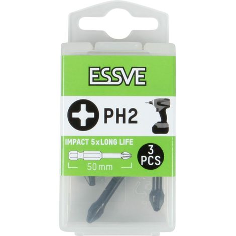 ESSVE IMPACT Impact Bits PH2 Schraubendreher-Spitzenbit für Schraubendreher 50 mm, 3 Stück (1/2)