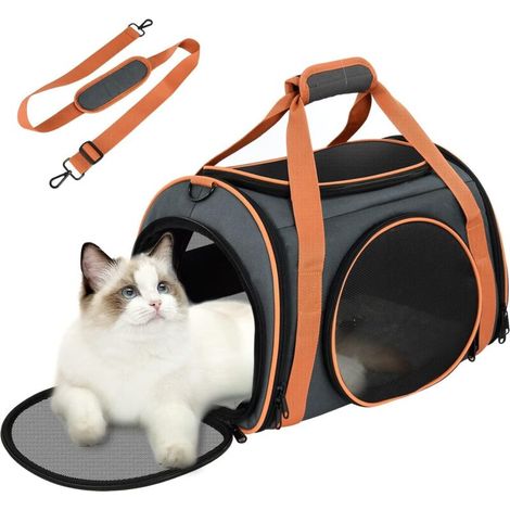 Aougo – Sac de transport pour chat 20 lbs – Dimensions 17.5'L x 11'W x 11'H – Matériaux microfibre et PP – 5 fenêtres en filet pour ventilation
